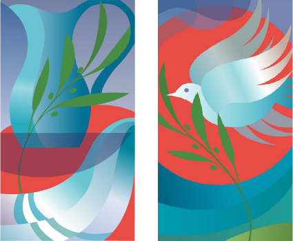 Two liturgical panels with service and reconciliation theme designed for Bethel College Mennonite Church, North Newton, Kansas